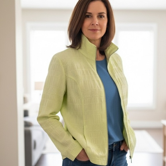 Christopher & Banks Jackets & Blazers - Christopher &  Banks Lime Green Jacket with roll up sleeves size Med